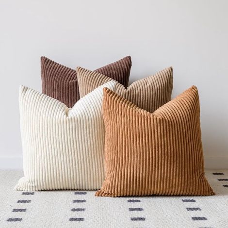 Taies d'oreiller en velours côtelé，ensemble de quatre housses de coussin unies pour canapé de salon，marron，marron clair，beige，marron café