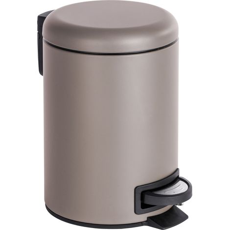 WENKO Pattumiera a pedale Leman, 3L, Pattumiera Piccola per Bagno, Acciaio Opaco, 3L, 17x25x22.5 cm, Colore Taupe