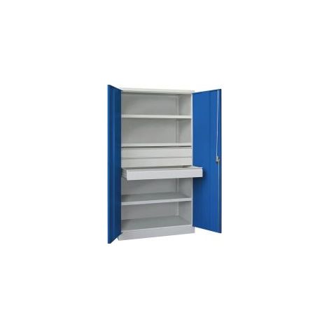 Schwerlastschrank Basic H1950xB1040xT630mm lichtgrau/enzianblau 3Fbd.Trgf.200kg (1/2)