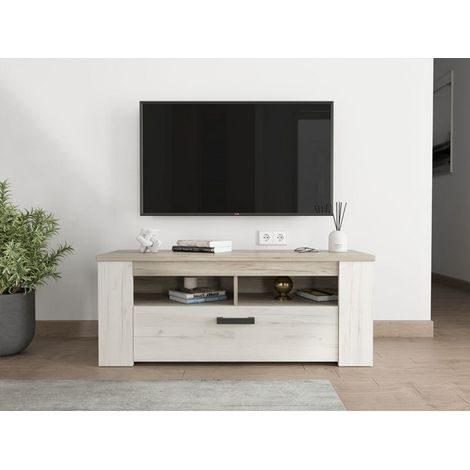TV-Lowboard Castalda, 3 Ablagen, 4 Fächer, 1 Tür, 123x44x50h cm, Weiß Lärche (1/5)
