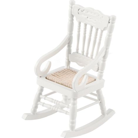 Chaise à Bascule Miniature en Bois 1:12 pour Maison de Poupée, Décor et Jouets (Blanc)