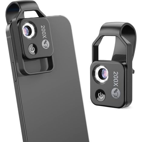 200-fache Vergrößerung, Mikroskopobjektiv für Smartphones, Nano-Zoom-Makroobjektiv für iPhone und Android, mit LED-Licht, CPL-Filter und Universalclip, Mini-Digital-Taschenmikroskop mit Nano-Zoom, tra