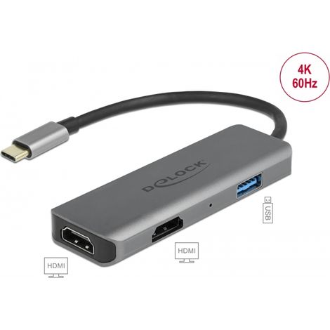 Delock Adaptador USB Type-Câ¢ Dual HDMI con 4K 60 Hz y puerto USB