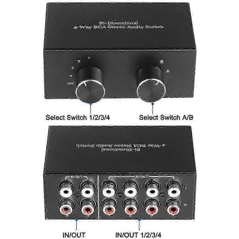 Commutateur audio stéréo bidirectionnel à quatre canaux, sélecteur audio canaux gauche/droite, distributeur audio 2 entrées/4 sorties ou 4 entrées/2 sorties, noir SZRH AD 4523 (1/5)