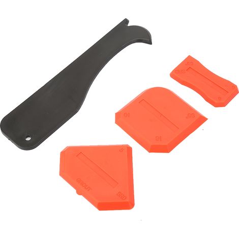 Kit d'outils pour calfeutrage 4 pièces : pelle à dissolvant pour mastic silicone, grattoir pour mastic verre et ciment (rouge) (1/5)