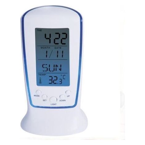 Wecker mit Thermometer und Temperaturanzeige, digitale LED-Elektronik, blaue Hintergrundbeleuchtung (1/4)