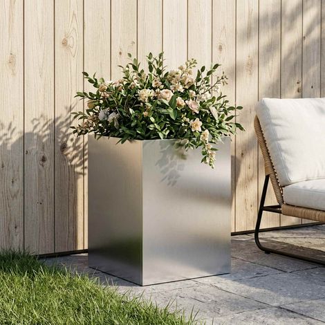 vidaXL Cache-pot de jardin Argenté 40 x 40 x 60 cm Acier inoxydable (1/5)