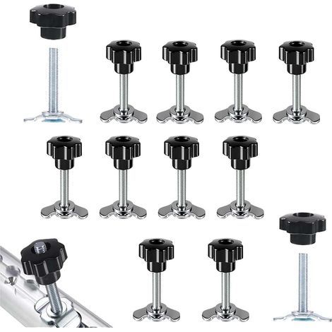 12 Pièces Fixations à vis pour Rails d'arrimage, Fixations M8x60, Fixations à vis avec poignée en étoile pour Rails d'arrimage, Accessoires pour Camping-Cars(Noir) (1/5)