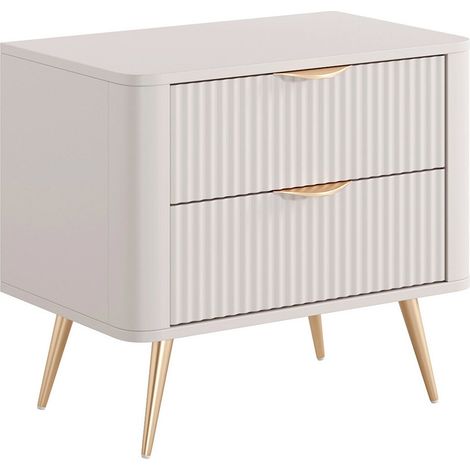 Comodino Moderno Con 2 Cassetti Con Piedini Alti Zona Notte 63,2 x 38 x 55,3 cm Beige