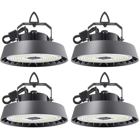 Antenlicht-Lot de 4 Luminaire LED industriel UFO 200W 34000LM 5000K,IP65,Lentille 120°,170LM/W,Highbay Spot pour Entrepôt Atelier Usine Hall Industriel-Noir[Classe B]