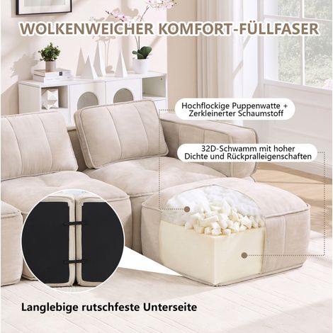 Canapé modulable beige 4 places en mousse haute densité avec tissu polyester, sans montage (1/5)