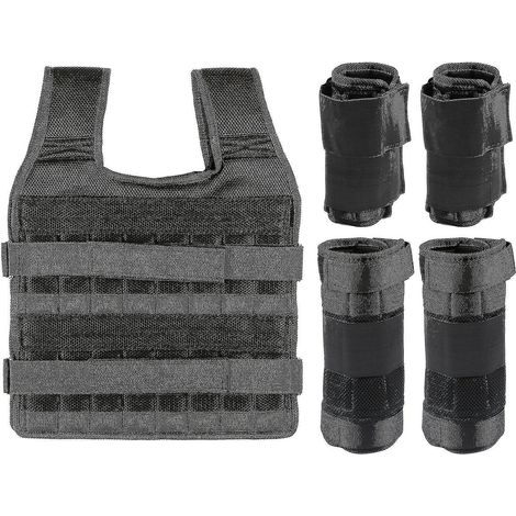 Gilet lesté ajustable, charge maximale 15 kg/35 kg, pour exercices de musculation. Poids en tissu lesté : 6 kg pour les jambes, 5 kg pour les bras (vide) -15 kg.