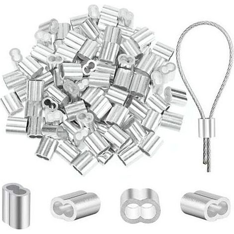 Lot de 100 serre- câbles de 2 mm- Manchons à sertir en aluminium de 2 mm- serrage- câbles- aluminium- Boucle pour câble métallique (1/4)