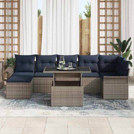 Salon de jardin bas modulaire 7 places en résine tressée gris avec table basse 8 pièces - PANGIVO (1/5)