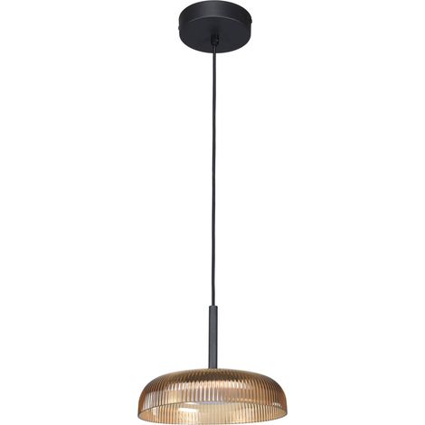 Suspension industrielle jaune, abat-jour strié LED 12W Italux (1/3)