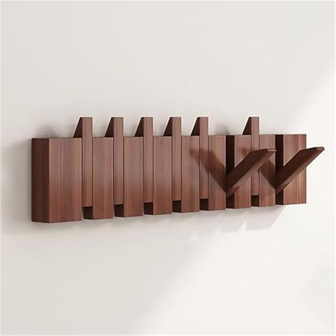 Robuste, wandmontierte Garderobe aus Holz, Garderobe im Klavierstil mit ausklappbaren Haken, 8 Haken für Mäntel, Schlüssel, Hüte, Kleider und Handtücher (Walnuss-Finish) (1/5)
