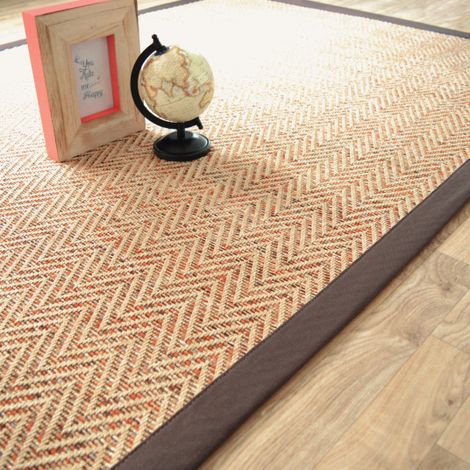 Tapis tissé plat - Java Chevron nature - Ganse coton marron - 140 x 200 cm (1/5)