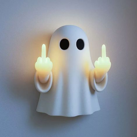 Lampe murale d'Halloween avec un fantôme mignon faisant un doigt d'honneur F2 (1/3)