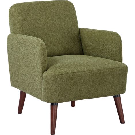 Fauteuil rétro en tissu pieds bois foncé - Vert - Brooks