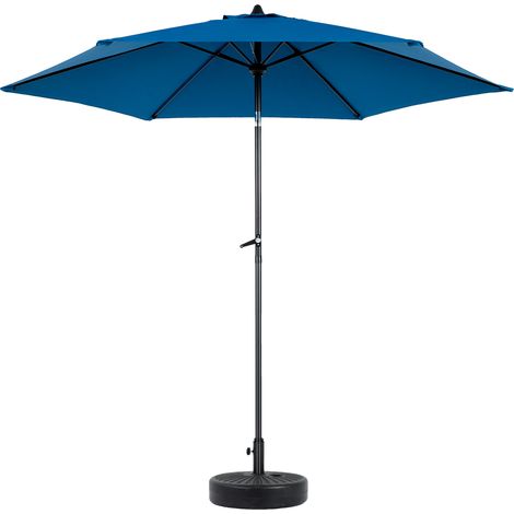 Grand parasol d'extérieur rectangulaire double face 9 ft avec manivelle (bleu) (sans base) (1/5)