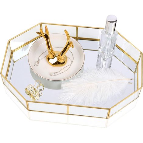 Plateau Miroir Plateau à Parfum Style Nordique Plateau de Rangement en Verre en métal