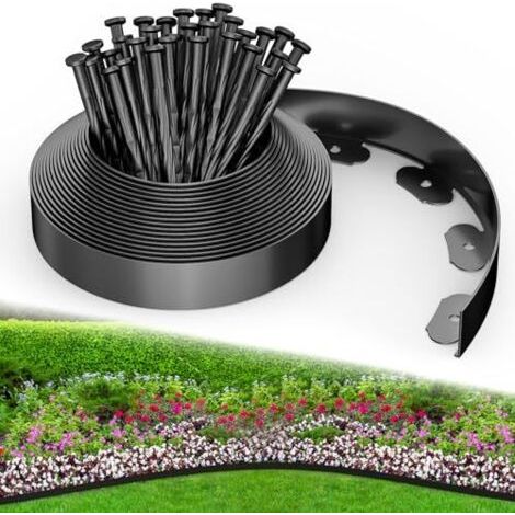 Bordure de jardin en plastique, 10 m, avec 30 piquets, flexible pour bordures de parterres de fleurs, bordures de gazon, pelouses et allées