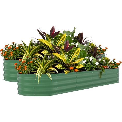 Lot de 2 Bacs de Jardin Surélevés 240x60x45 cm, Acier Galvanisé Anti-Rouille, Jardinière Extérieure Vert, Légumes, Fleurs,Herbes (1/5)