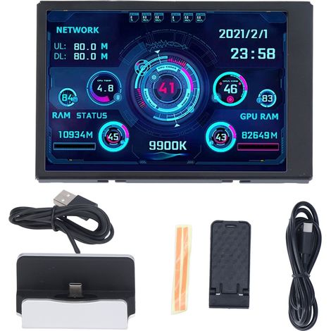 Kit combiné de surveillance pour moniteur 3,5 pouces pour châssis mini ITX, IPS TYPE-C, écran secondaire, CPU, GPU, RAM, HDD, USB de surveillance, liberté d'affichage, AIDA64 avec support dédié. (1/5)