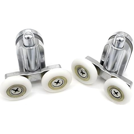 Lot de 2 poulies de fixation pour porte de douche en chrome – 2 x bas – Compatible avec verre de 4–6 mm (roue inférieure (23 mm) (1/4)