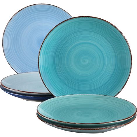 Assiettes à dîner, ensemble de 6, design rond, Bleu (1/2)