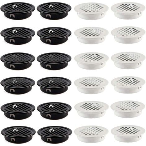 BUNTHAUS 24 Pièces Grille de Ventilation 35mm Grille D'aération Trou Inox Placard Grille d'évacuation Ventilation Fond Rond en Maille Trou D'aération pour Armoire Meubles Noir et Blanc (1/5)