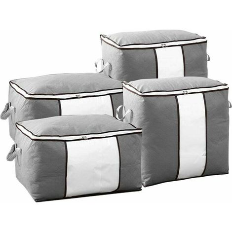 Lot de 4 Sacs de Rangement pour Vêtements, Pliables, avec Poignée Renforcée et Fenêtre, Idéal pour Couvertures, Oreillers et Vêtements, 2 60 x 35 x 42 cm), 2 (48 x 50 x 30 cm), Couleur : Gris (1/5)