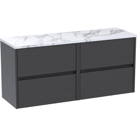 Havana Wall Hung 4-Drawer Vanity Unit with Carrera Marble Worktop 1200mm Wide - Graphite Grey Woodgrain (1/4)