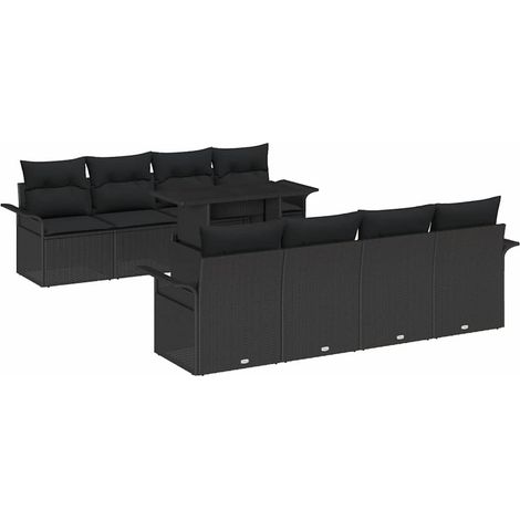 Maison Exclusive - Set Divano da Giardino con cuscino 9 pcs Nero polyrattan
