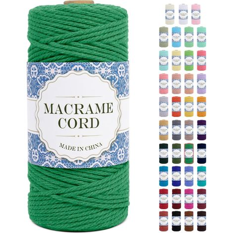 Corde Macramé 3mm x 100m Ficelle Naturel Cordon Coton Fil Macramé 3mm Cordelette pour Suspension Murale Tressée de Plante Rideau Bricolage Décoration Intérieure (Vert) (1/5)