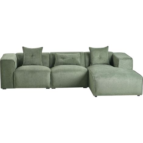 Canapé d'Angle Côté Gauche 3 Places avec Coussins Rembourré en Tissu Chenille Vert Foncé Dolva (1/5)
