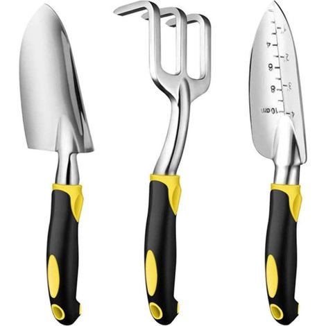 MINKUROW Pala, set di attrezzi da giardino per pala da giardino - 3 utensili manuali da giardinaggio in alluminio - Inclusa cazzuola da giardino - Pala a mano - Rastrello a mano per aratura (1/5)
