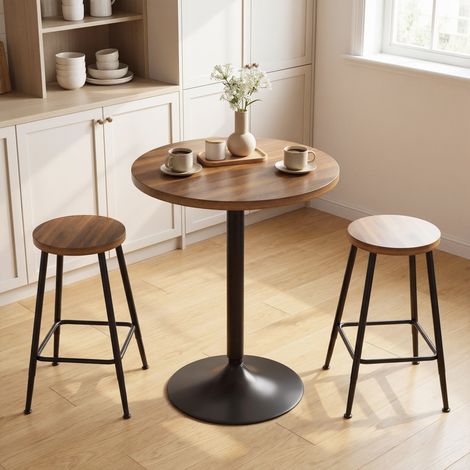 Runder Bartisch 60 cm, hoher Küchentisch/Stehtisch mit rutschfesten Füßen, für Küche und Wohnzimmer, Nussbaum