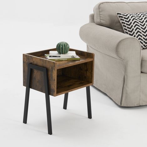 Mesa Auxiliar Andernach con estante  apilable aglomerado/metal - 52 x 42 x 35 cm - Efecto madera [en.casa] (1/5)