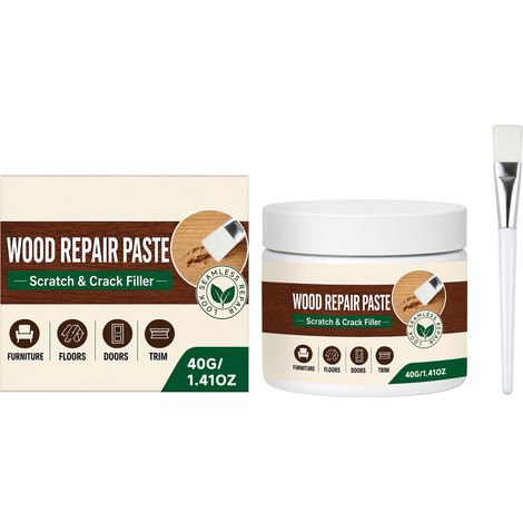 Pâte d'entretien du bois (brune) - Pâte réparatrice et rénovatrice pour meubles en bois, entretien des parquets et réparation des produits en bois (40 g x 1) Pinceau inclus (1/5)