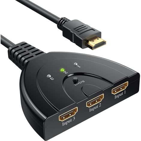 HDMI Switch 3 en 1, 3 Ports Commutateur HDMI Sélecteur Splitter 3 Entrées à 1 Sortie Hdmi Switcher Full HD 4K / 3D Pris en Charge (1/5)