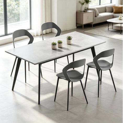 Set de 4 sillas de comedor 51 x 44 x 83 cm, asiento de PP gris y patas metálicas HAVRYA (1/5)
