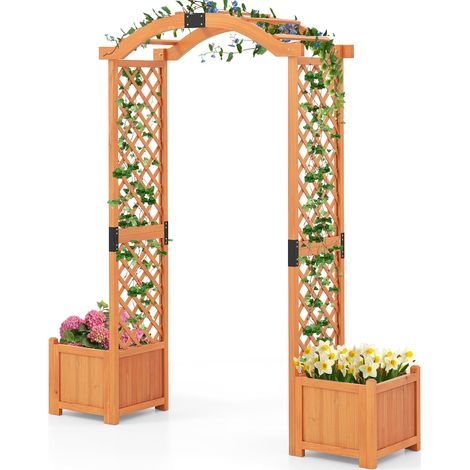 Arco da giardino in legno con fioriera a traliccio, pergolato da esterno per piante rampicanti e ortaggi, decorazione per feste di matrimonio (1/4)