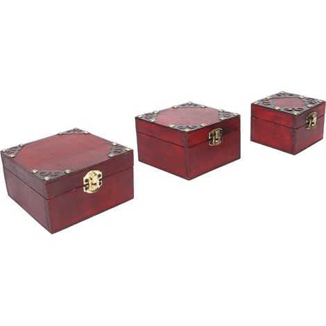 Lot de 3 boîtes de rangement en bois avec fermoir en alliage, style vintage, pour bijoux, bracelets et colliers. (1/5)
