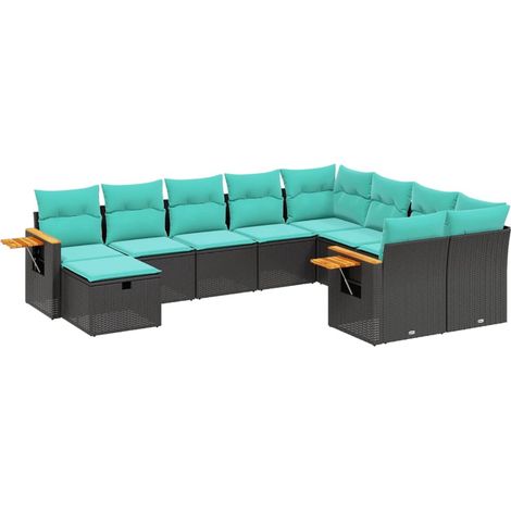 Maison Exclusive - Set Divani da Giardino 10 pz con Cuscini Nero in Polyrattan (1/5)