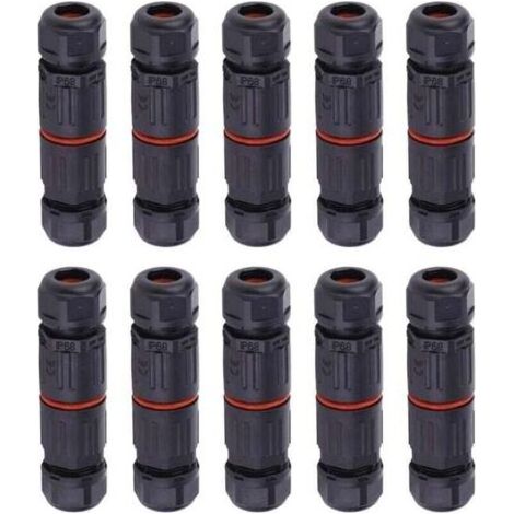 10 PCS IP68 Etanche Connecteur de Câble Electrique, Femelle 3 Broches Connecteurs Etanches Prise de Courant Extérieure Raccord de Connecteur Fil Etanche (1/4)