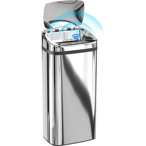 Bidone Rifiuti 40L Sensore Apertura Chiusura Automatica Argento 33x25x70 cm