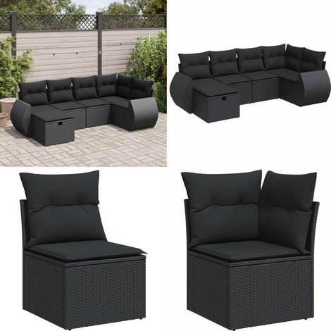 vidaXL Salon de jardin 6 pcs avec coussins noir résine tressée (1/5)