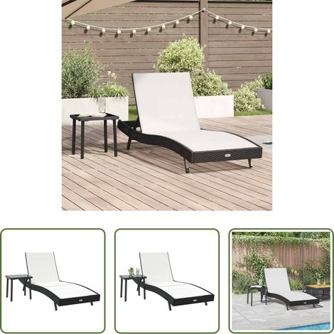 Sonnenliege -  Sonnenliege 2 pcs Schwarz und Weiß Poly-Rattan (1/5)