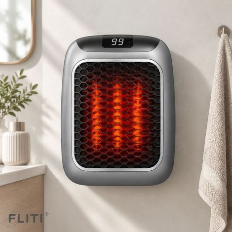 FLITI 800W PTC Reversible Wall-Mounted Fan Heater (Hot/Cold) with Remote Control and LCD Screen - Grey (1/5)